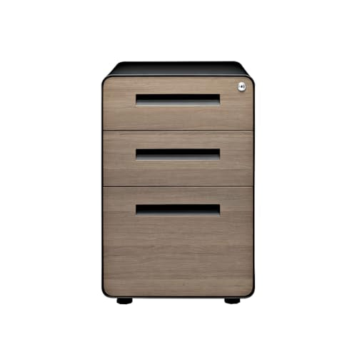Laura Davidson Furniture Stockpile 3 Drawer File Cabinet with Lock - Under Office Desk Metal Filing Cabinet, Legal/Letter File Folders, Wheels and Stationary Feet, Pre-Assembled, Black/Wood - color: Black/Wood