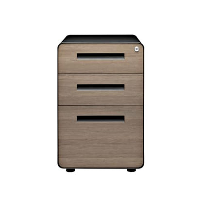 Laura Davidson Furniture Stockpile 3 Drawer File Cabinet with Lock - Under Office Desk Metal Filing Cabinet, Legal/Letter File Folders, Wheels and Stationary Feet, Pre-Assembled, Black/Wood - color: Black/Wood