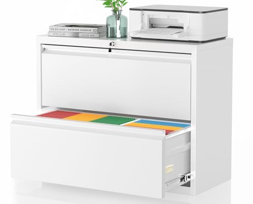 Pataku Lateral File Cabinet, 2 Drawer File Cabinet with Lock, White Filing Cabinets for Home Office, Metal File Cabinet for Hanging Files/Letters/Legal/A4(2Drawer/White) - color: White, size: 2 drawer