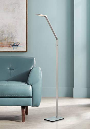 Royce Adjustable Arm Aluminum LED Task 61" Tall Floor Lamp | Modern Minimalist Style Bright Lighting Silver Touch On Off for Living Room Reading House Bedroom Home
