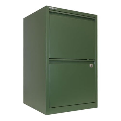 Bisley 2-Drawer Flush Front Vertical File Cabinet - Olive Green - color: Olive Green, size: 2 Drawer