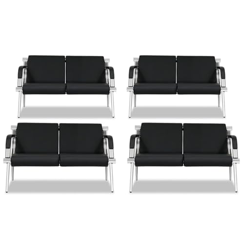 Kinsuite 4pcs 2-Seat Office Reception Waiting Room Chairs - Guest & Reception Chairs for Salon Barber Bench Airport Bank Hall Visitor Guest Black PU Leather 8-Seat Sofa - size: 2-seat*4