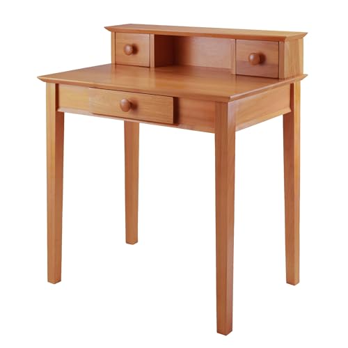 Winsome Studio Writing Desk with 3 Drawers, Honey | Classic Small Home Office Computer Table, Sturdy Furniture for Bedroom, Living Room, Compact & Convenient for Small Spaces