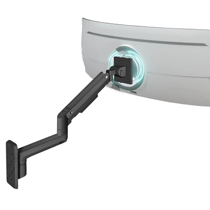 Mount-It! Heavy-Duty Wall Mount Arm for 49" Curved Monitors | Gas spring full motion arm, 23.5" reach, holds 44 lbs, VESA 75/100, single-stud install.