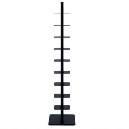9-Tier Metal Spine Bookshelf – Vertical Book Tower, Slim Ladder Shelf for Corners, Space-Saving Bookcase and Multipurpose Storage Rack for Home Office (Black) - color: Black