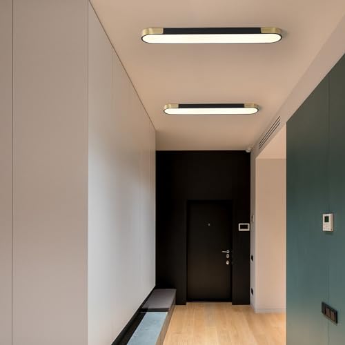 Qcyuui Kitchen Lighting Fixtures Ceiling,39.4 Inch Dimmable Modern Led Ceiling Light,Black and Gold Long Linear Ceiling Light Fixture for Office Bedroom Kitchen Hallway,(48W/3000-6500K) - color: Black and Gold/Dimm/48W/39.4IN, size: 39.4in