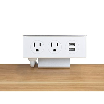2 Plug Desk Clamp Power Strip Bar with 2 USB Ports, 5-Foot Cord, White