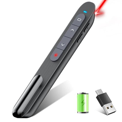 Presentation Clicker Rechargeable Compatible with Bluetooth and RF 2.4GHz Red Light, Wireless Presenter Remote Control for Powerpoint Presentations Slide Clicker for Mac Computer - color: Red-BT & RF Model