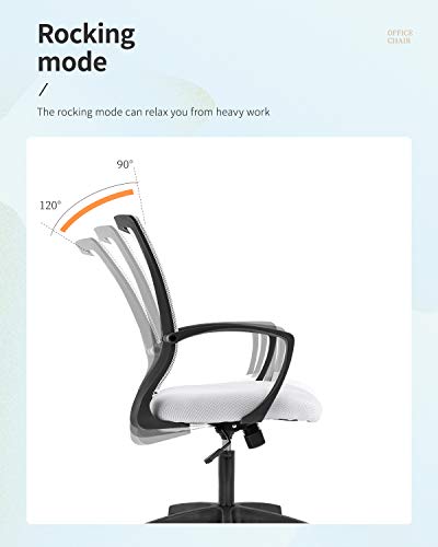 Home Office Chair Mid Back PC Swivel Lumbar Support Adjustable Desk Task Computer Ergonomic Comfortable Mesh Chair with Armrest (White) - color: White