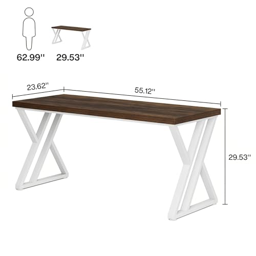 Tribesigns Modern Walnut/White 55" Heavy Duty Computer Desk, Study & Work Desk, 23.6"D x 55.1"W x 29.5"H, Z-Shaped Metal Legs, 330 lbs Capacity - color: Walnut/White