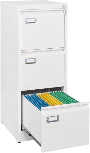 3 Drawer File Cabinet,Metal Filing Cabinets with Lock,18" Deep Office Storage Cabinet for A4/Letter/Legal Size File,Assembly Required - color: White, size: 40.6"H x 15"W x 17.7"D