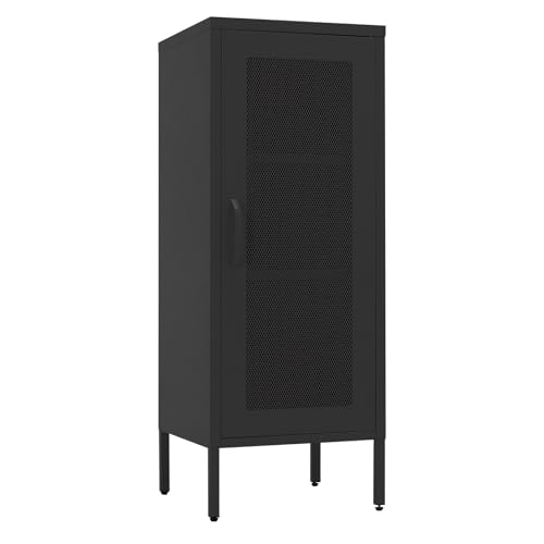 Slim Metal Storage Cabinet with Mesh Doors - 42'' Tall Narrow Organizer Tower, Compact Freestanding Cabinet, Versatile Utility Storage for Home, Office, Kitchen, Living Room, Durable and Modern Design | 42" Tall Narrow Cabinet, Adjustable Shelves, Steel O