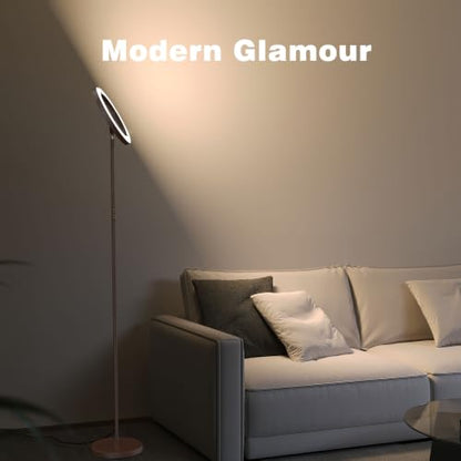 SIBRILLE 30W LED Floor Lamp for Living Room, 350° Rotating Reading Standing Lamp with Remote Control, Stepless Dimmable 3000K-6500K Modern Tall Lamp for Bedroom Office - color: Brown