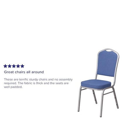 Flash Furniture Hercules Crown Back Stackable Banquet Chair, Silver, 4-Pack | Silver Frame, Fabric Upholstery - color: Blue Fabric/Silver Frame, size: Set of 4