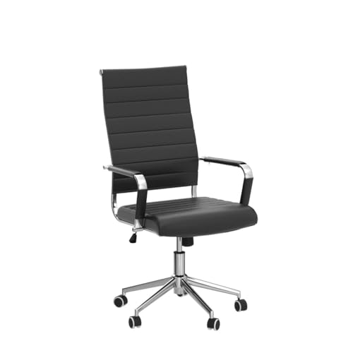 Okeysen Office Desk Chair, Ergonomic Leather Modern Conference Room Chairs, Executive Ribbed Height Adjustable Swivel Rolling Chair for Home Office. (Black) - color: Black