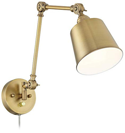 Mendes Antique Brass Swing Arm Plug-In Wall Lamps Set of 2 Light Fixture | Modern Adjustable Up Down Metal Shade for Bedroom Bedside House Reading Living Room Home Hallway Dining