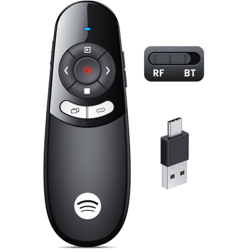 DinoFire USB Type C Wireless Presentation Clicker, BT&RF 2.4GHz Dual Modes Presenter Remote for PowerPoint Presentations Compatible with Bluetooth-Enabled Laptops Desktop Computers - style: AAA+USB A&C+BT