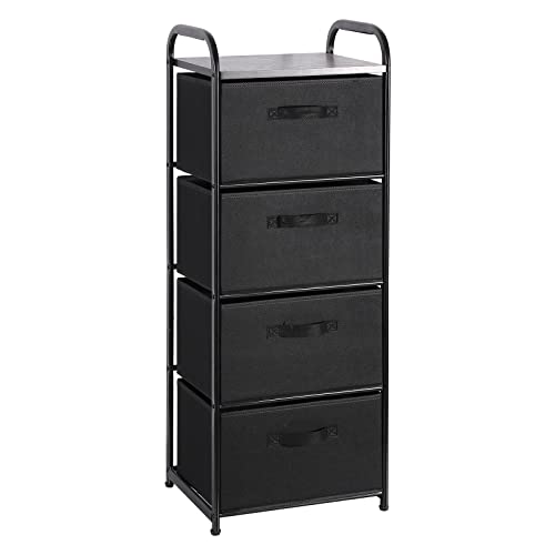 MAX Houser 4 Drawer Fabric Dresser Tall Storage Tower, Dresser Chest with Wood Top, Vertical Nightstand Side Organizer Unit with Metal Frame for Closets Bedroom Nursery Room Hallway(Black) - color: Black3
