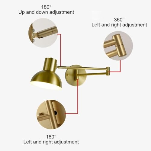 Modern Iron Swing Arm Wall Sconce Gold and Black Adjustable Wall Lamp Fixture for Bedroom Bedside Living Room Reading Mid Century Industrial Wall Mounted Lighting E26 Base Hardwired(Gold) - color: Gold