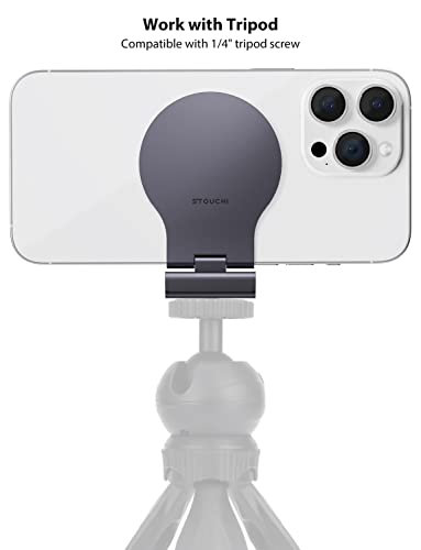 Stouchi Mag-Safe Continuity Camera Mount for Desktop Monitor | Adjustable Aluminum iPhone Webcam Mount for iMac, Apple TV 4K & Mac Displays | Compatible with 1/4" Tripod Screw - color: Grey