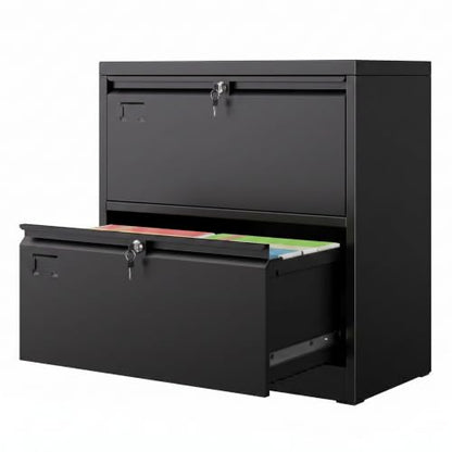 METAN 2 Drawer Lateral File Cabinet with Lock, Assembly Required