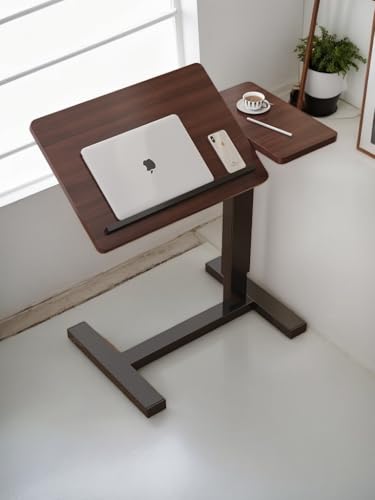 Height Adjustable Overbed Table with Wheels Mobile Rolling Bedside Desk, Tilting Laptop Stand & Tray Table for Bed, Sofa and Hospital Use (Walnut+Tilting) - color: Walnut+tilting