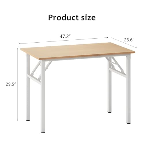 Need Office Computer Desk 47.2x23.6 in Sturdy Folding Laptop Table Pink Oak | White Frame Writing Gaming Work Table/Foldable Home Office Desk/Sewing Table, No Assembly Required - color: Pink Oak & White Frame, size: 47inch