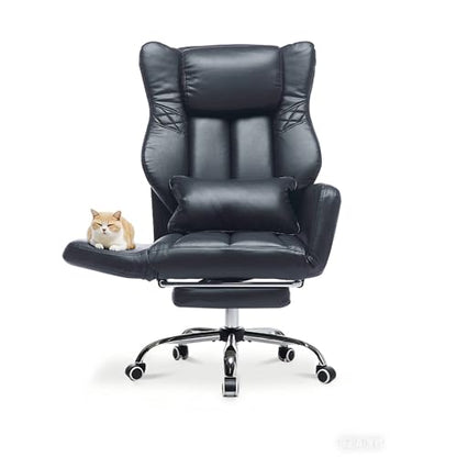 High Back Criss Cross Office Chair with Foot Rest & Flip Armrests | Big and Tall Criss Cross Gaming Chair, PU Leather Ergonomic Home office Computer Desk Chair, 155°Reclining with Lumbar Pillow - color: Black