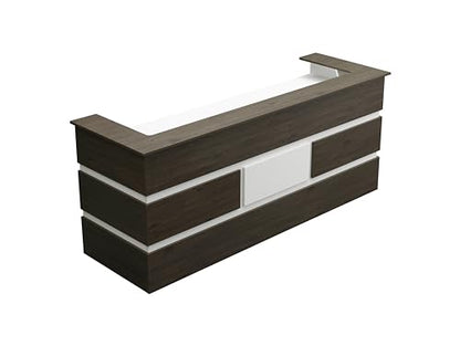 Mares 87" Wood Office Reception Desk Counter & Drawers w/Telescopic Rails & Chrome Handles | Cable Grommet Holes | Option to Add Logo | Front Table Furniture Nail Hair Beauty Salon Spa Restaurant - color: Dark Brown