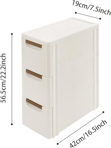 Small Bathroom Storage Cabinet, 3-Drawer Slim Rolling Storage Cart with 4 Casters, Narrow Plastic Storage Drawers for Bathroom Bedroom Kitchen Classroom, Space-Saving Mobile Cabinet