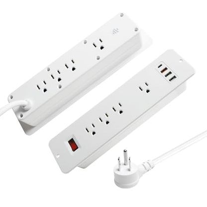 8 Outlets Dual Side USB C Recessed Power Strip Flush Mount Charging Station Built in Desk Multiple Power Socket for Furniture Cabinet Table Conference (White) - color: White