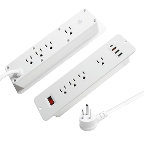 8 Outlets Dual Side USB C Recessed Power Strip Flush Mount Charging Station Built in Desk Multiple Power Socket for Furniture Cabinet Table Conference (White) - color: White