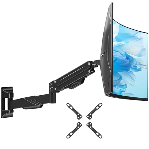 Single Monitor Wall Mount for Max 43" Holds up to 33.1lbs Screen | Wall Monitor Mount for Ultrawide Computer Screen, Height Adjustable Full Motion Gas Spring Vesa Wall Mount, Max 200x200mm - style: Single Wall Mount