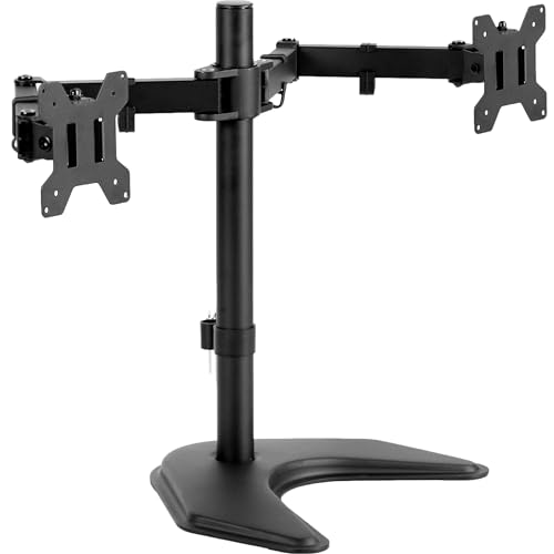 VIVO STAND-V002F Dual LED LCD Monitor Free-Standing Desk Stand for 2 Screens up to 27 Inch Heavy-Duty Fully Adjustable Arms with Max VESA 100x100mm - color: Black, size: 13" - 27" screens