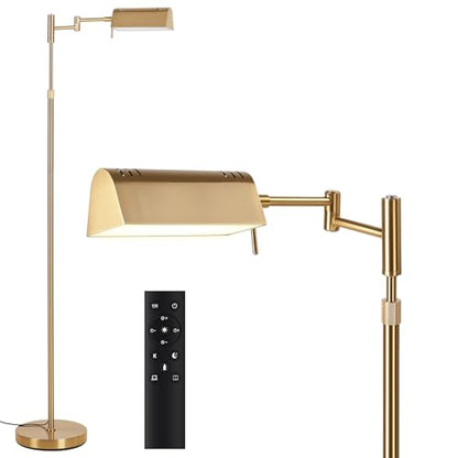 SUNMORY Dimmable LED Pharmacy Floor Lamps, 16W/1500LM Bright Reading Lamp | Remote Touch Control, 350°Swing Arm, Adjustable Height, Task Craft Tall Standing Light for Living Room Bedroom Office, Gold - color: Gold