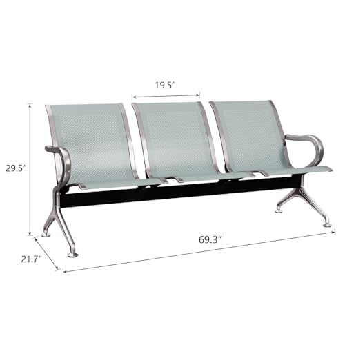 Kinsuite 5-Seat Reception Chair - 2pcs Waiting Room Chairs with Arms & Stainless Steel Frame, Waiting Room Bench, Lobby Chairs for Office Airport Bank Hospital, Silver - color: Silver, size: 5-Seat