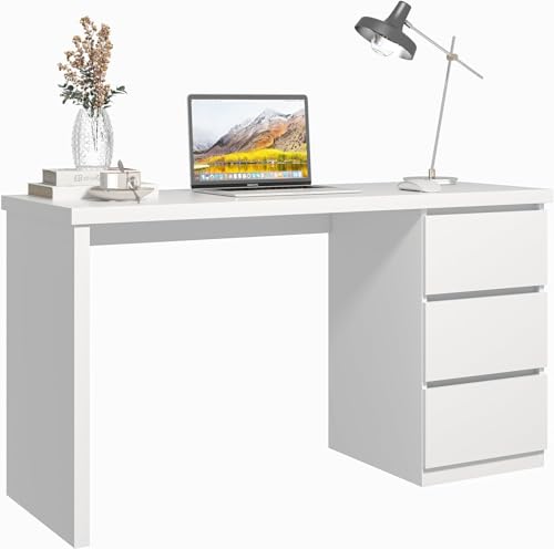 furtble White Desk with Drawers, 53'' W Home Office Computer Desk Gaming Table, Modern Vanity Desk with Storage, Wood Writing Workstation for Bedroom, Living Room, White - color: White, size: 53.3 inch