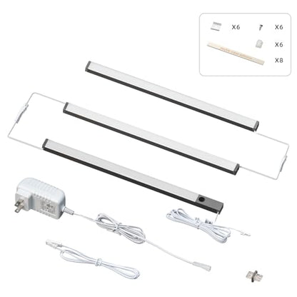 LUMILAND 3 Pcs 12-inch Led Under Cabinet Lighting Plug-in with Hand Wave, Dimmable 6000K Cold White Under Counter Lights Linkable with Memory Function for Kitchen - size: 3 Pack