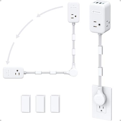 TROND Electrical Outlet Extender 360° Rotating Plug with 20W USB C, 18in | Short Extension Cord, Wall Plug Adapter with 3 AC Outlets, Access Hard-to-Reach Outlets Use Behind Couches, Desk, White - size: 1.5 FT 360° Rotating Plug