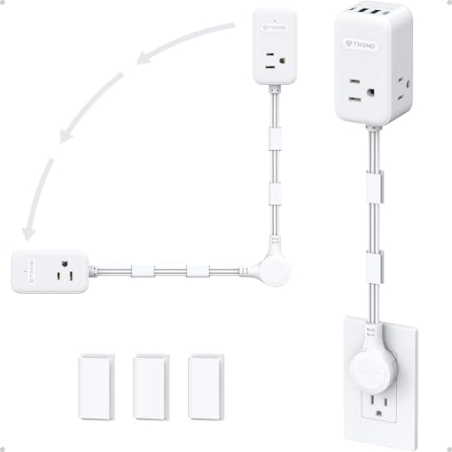 TROND Electrical Outlet Extender 360° Rotating Plug with 20W USB C, 18in | Short Extension Cord, Wall Plug Adapter with 3 AC Outlets, Access Hard-to-Reach Outlets Use Behind Couches, Desk, White - size: 1.5 FT 360° Rotating Plug