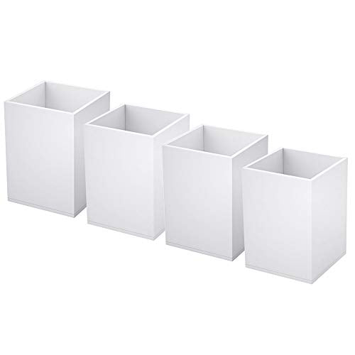 NIUBEE White Acrylic Pen Holder 4 Pack, Desktop Pencil Cup Stationery Organizer for Office Desk Accessory - color: White