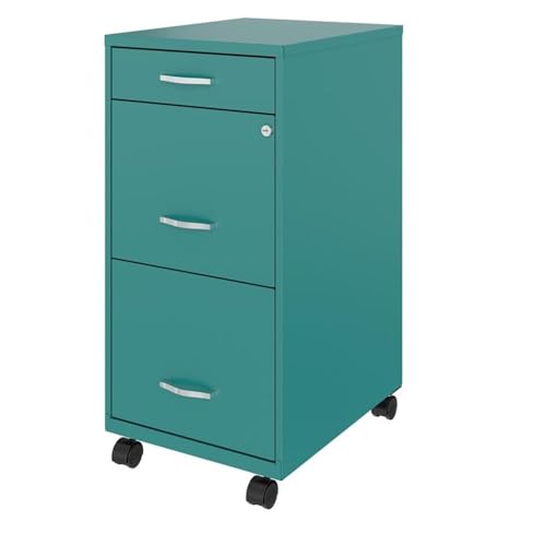 UrbanPro 3 Drawers 29.52" Vertical Turquoise Metal Filing Cabinet Lockable Pre-Assembled Movable Letter Size for Home, Office - color: Teal/Turquoise