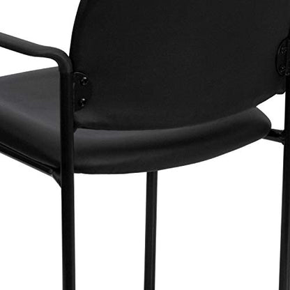 EMMA + OLIVER Black Vinyl Stackable Steel Side Reception Chair | Contoured Cushions, Powder Coated Frame, Durable Construction, Commercial Use - color: Black Vinyl