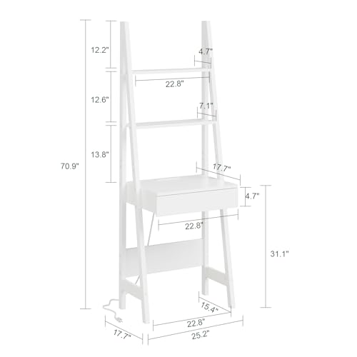 Haotian Ladder Desk with Power Outlet | Narrow Bookshelf Desk with Drawer and Shelves, Compact Secretary Desk for Small Spaces, Bedroom, Home, Office - size: Ladder Desk with Power Outlet