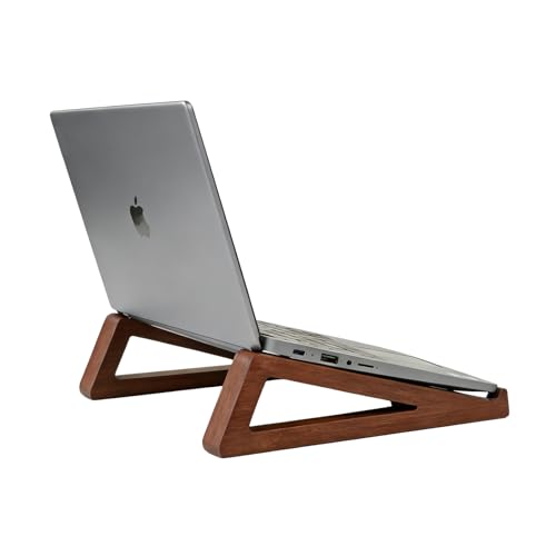 Bamboo Wooden Laptop Stand, Portable Wood Laptop Stand for Desk Tablet with Carry Pouch, Compact Travel Laptop Stand with Protective Silicone Pads, Suitable for Laptops and Tablets