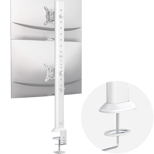 Hemudu Dual Monitor Articulating Desk Mount Arm Stand - Vertical Stack Screen Supports Two 13 to 34 Inch Computer Monitors with C Clamp White - size: 13”-34” monitor stand