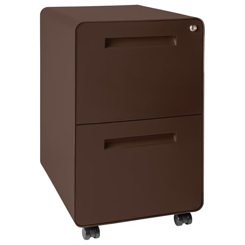 Laura Davidson Furniture Stockpile 2 Drawer Mobile File Cabinet with Lock - Under Desk Metal Filing Cabinet, Legal/Letter File Folders, Wheels and Stationary Feet, Pre-Assembled, Dark Brown - color: Dark Brown