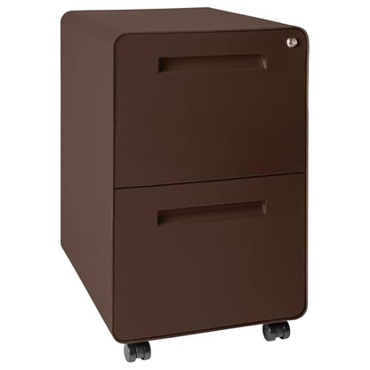 Laura Davidson Furniture Stockpile 2 Drawer Mobile File Cabinet with Lock - Under Desk Metal Filing Cabinet, Legal/Letter File Folders, Wheels and Stationary Feet, Pre-Assembled, Dark Brown - color: Dark Brown