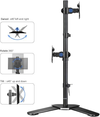 Suptek Dual LED LCD Monitor Stand up Free-Standing Desk Mount for 2 / Two Screens up to 32 inch Extra Tall 31.5 inch Pole Heavy Duty Fully Adjustable Stand Vertical Array (ML6802) - size: Dual Monitor Mount, style: Free standing