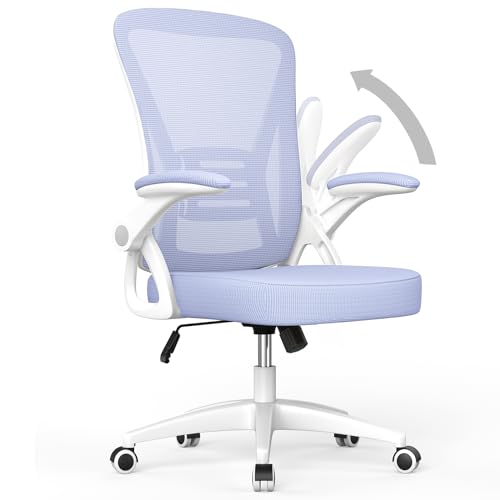 naspaluro Home Office Desk Chair Mid Back with Adjustable Height Purple | Comfy Ergonomic Chair with Flip-Up Arm and Lumbar Support, Breathable Mesh Swivel Computer Chair for Study Working Teacher - color: Light Purple